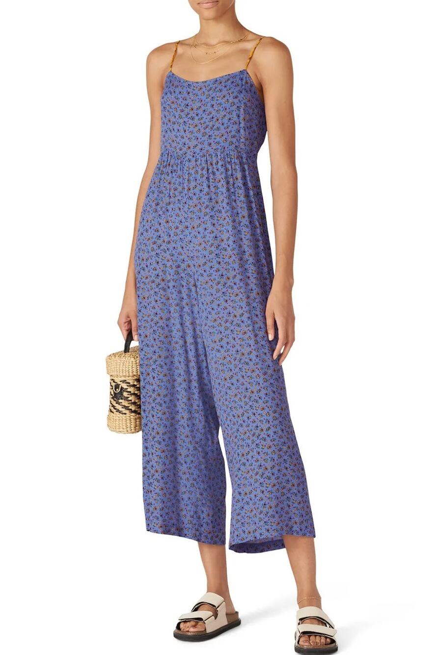 Blue Yellow Madewell Calico Floral Sunflower Cami Jumpsuit 6